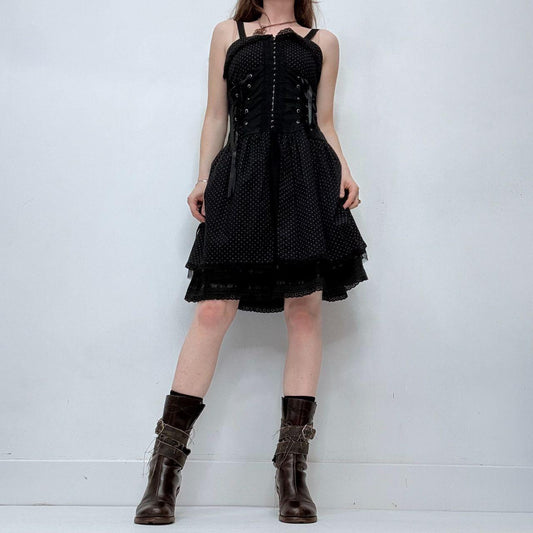 Black polkadot grunge gothic corset dress