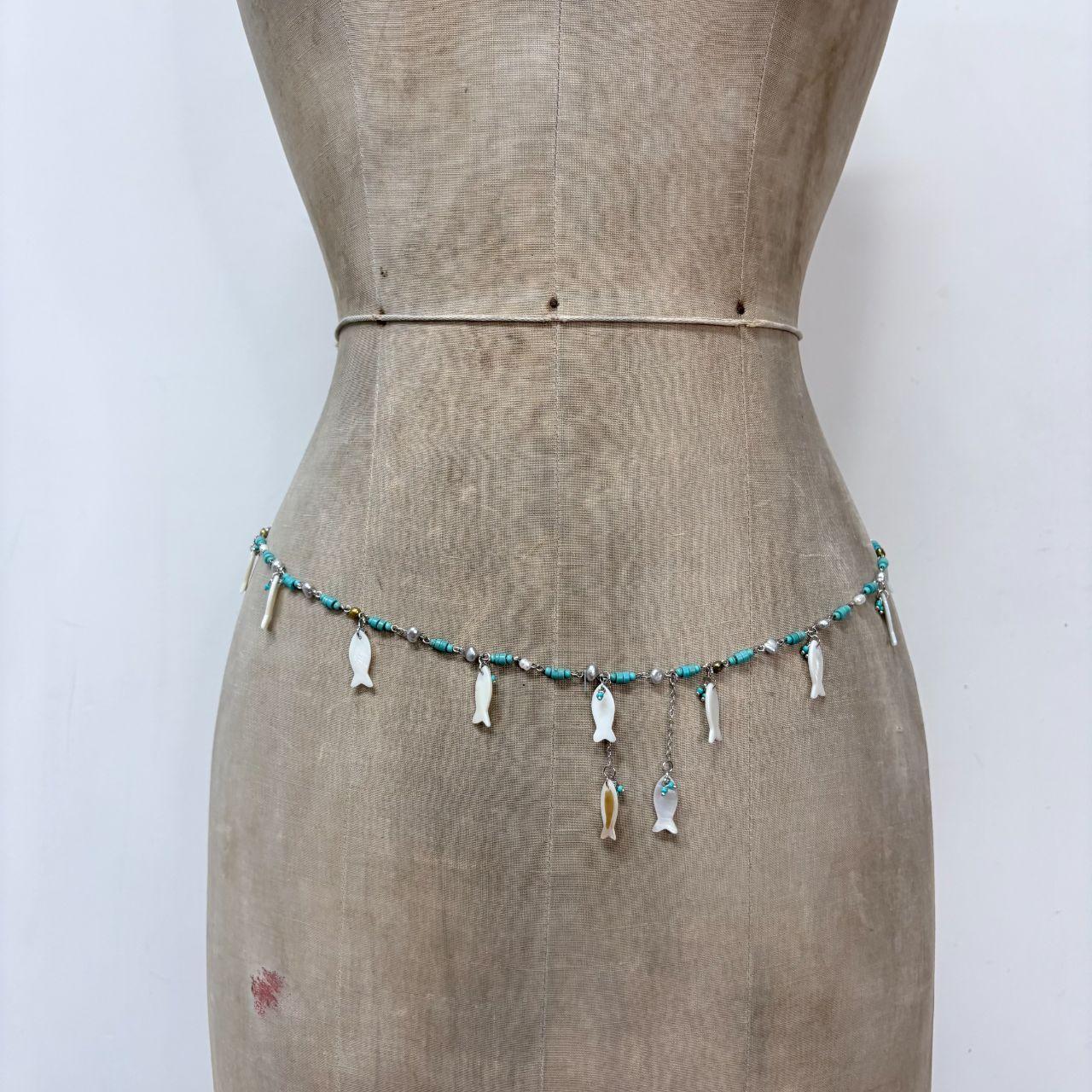 Fish charm mother of pearl beaded chain necklace