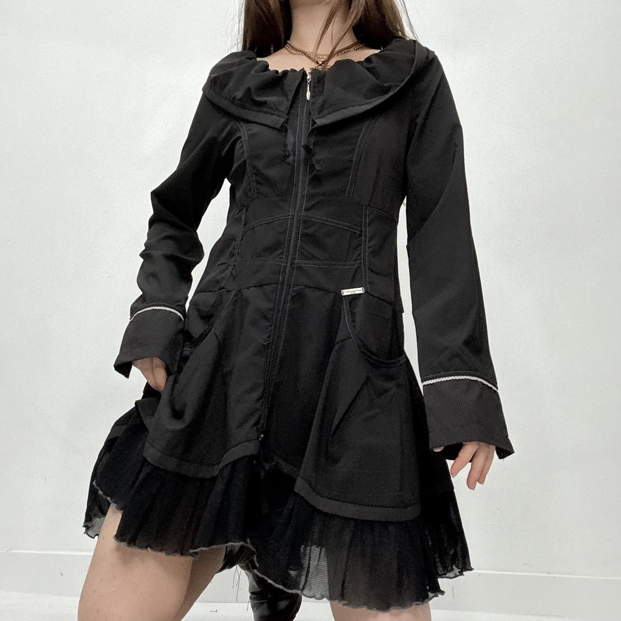 Black layered flared cargo mini dress