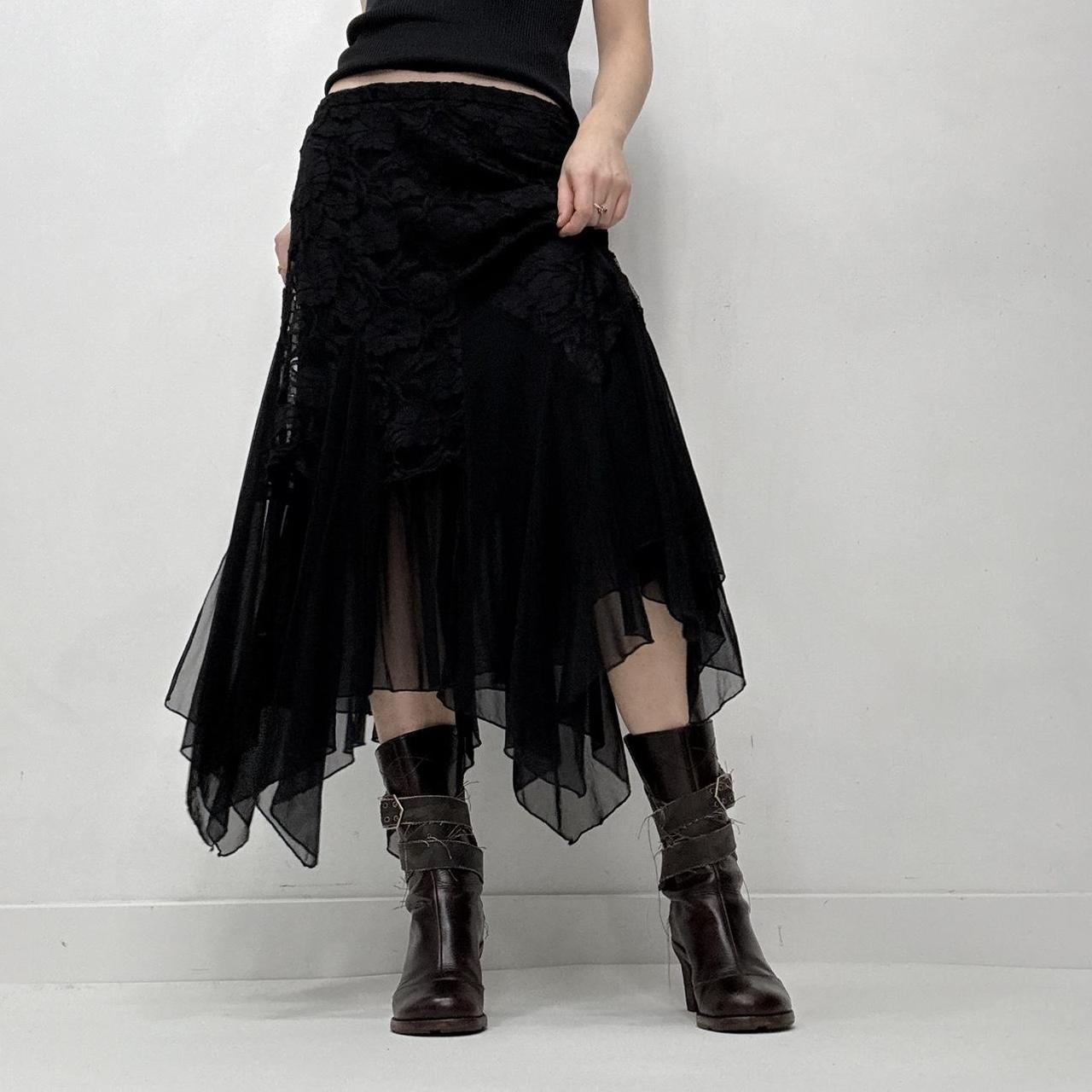 Black lace layered ruffle maxi skirt