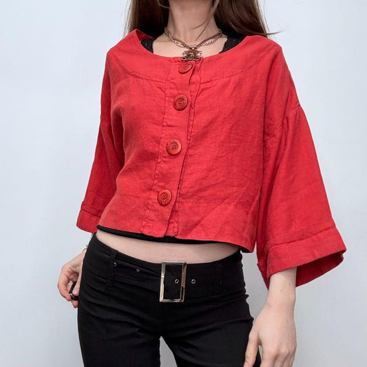Red slouchy oversized linen shirt