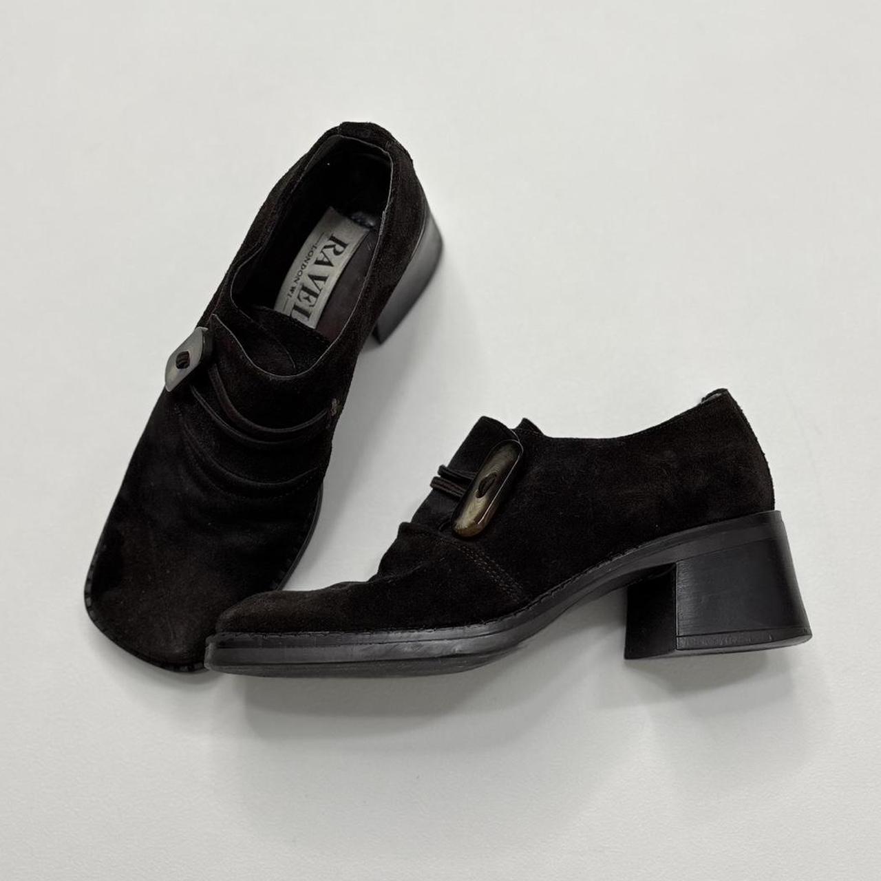 Brown suede square toe shoes