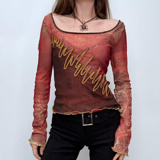 Wide neck graphic long sleeve top