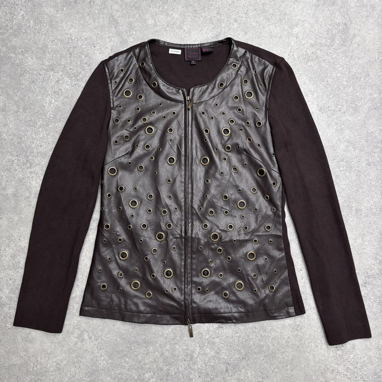 Brown studded eyelet leather jacket