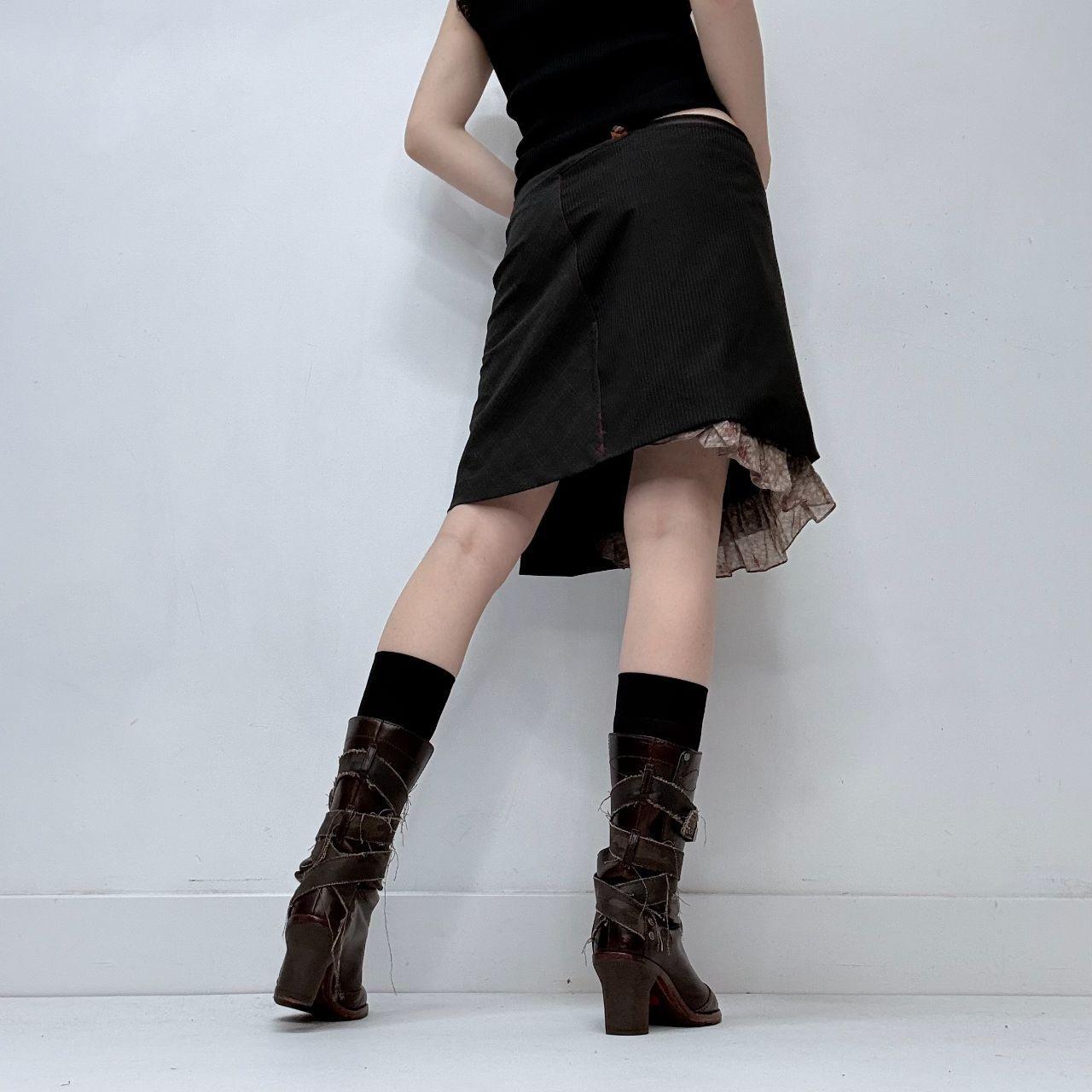 Black gathered pinstripe ruffle cop copine skirt