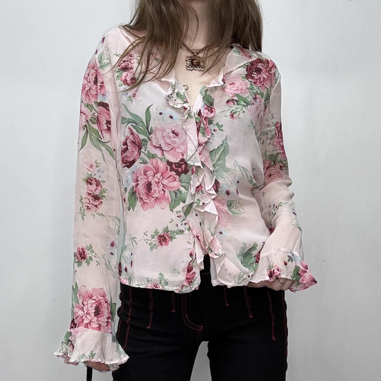 Pink floral ruffle rose shirt