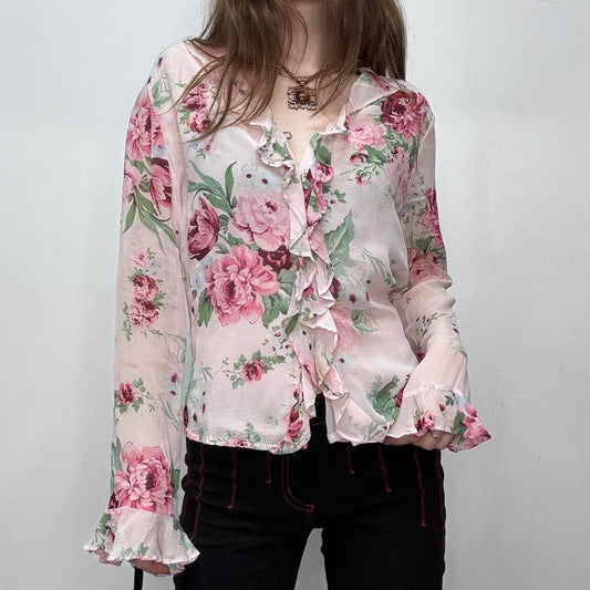 Pink floral ruffle rose shirt