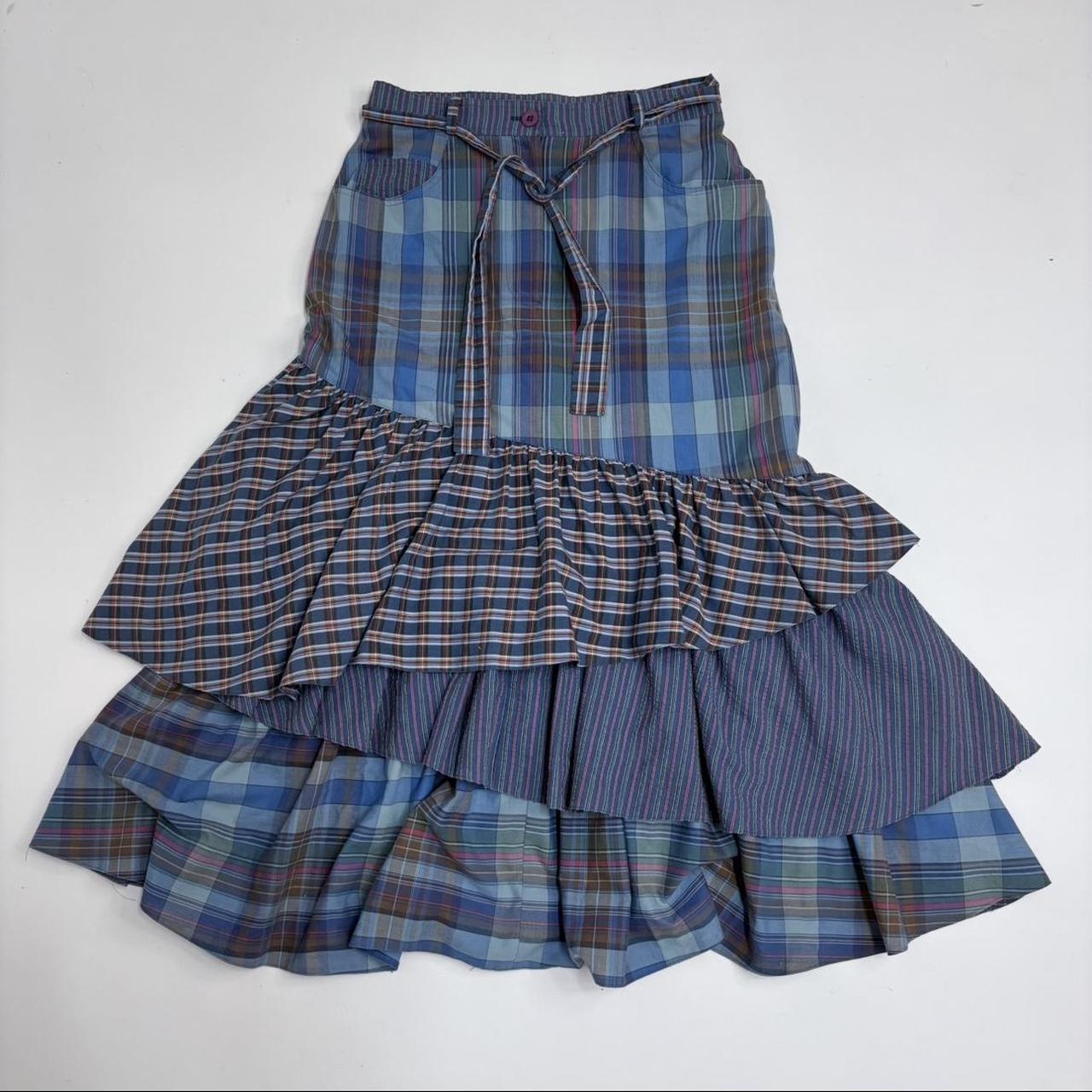 Tartan ruffle layered maxi skirt