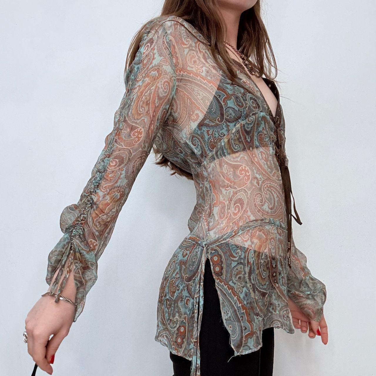 Sheer brown silk paisley shirt