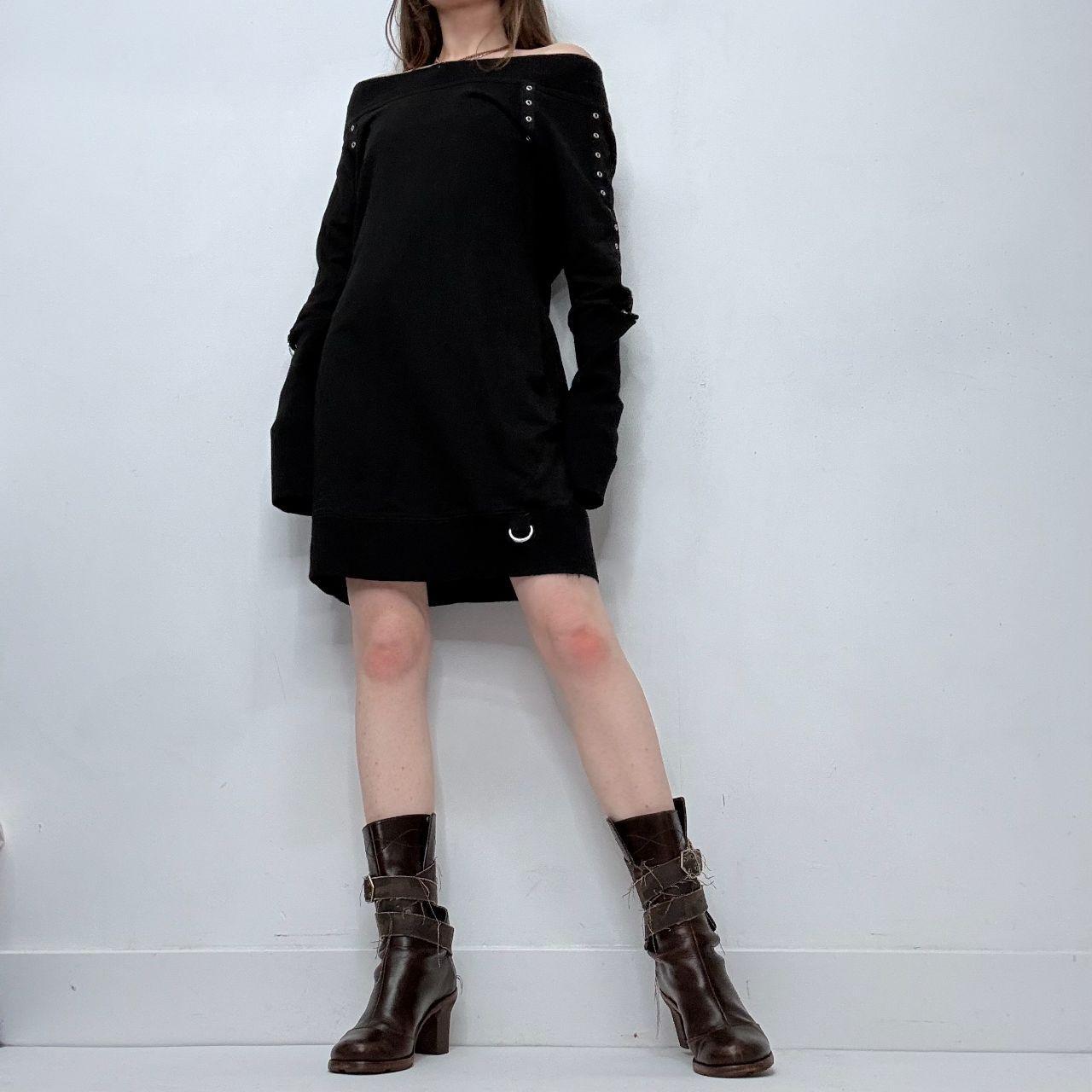 Black studded off the shoulder grunge dress