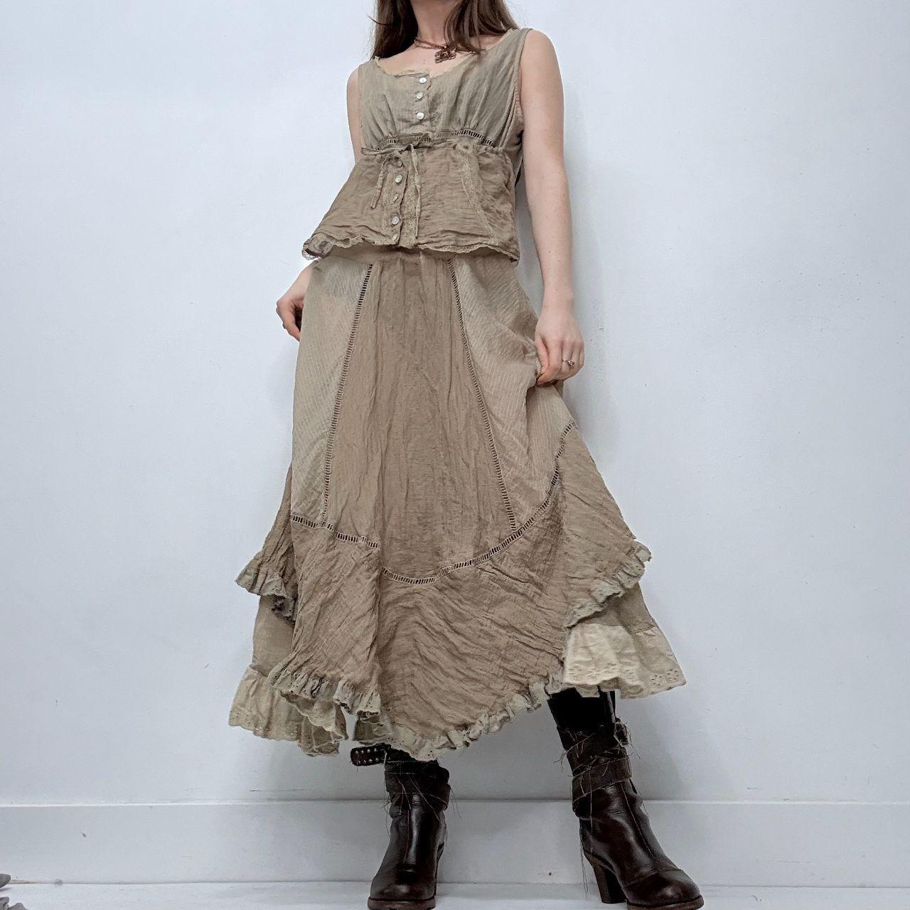 Brown embroidered cotton flared fairy dress