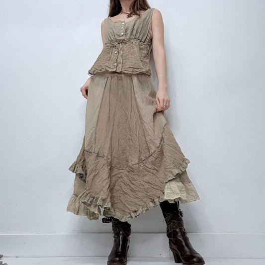 Brown embroidered cotton flared fairy dress