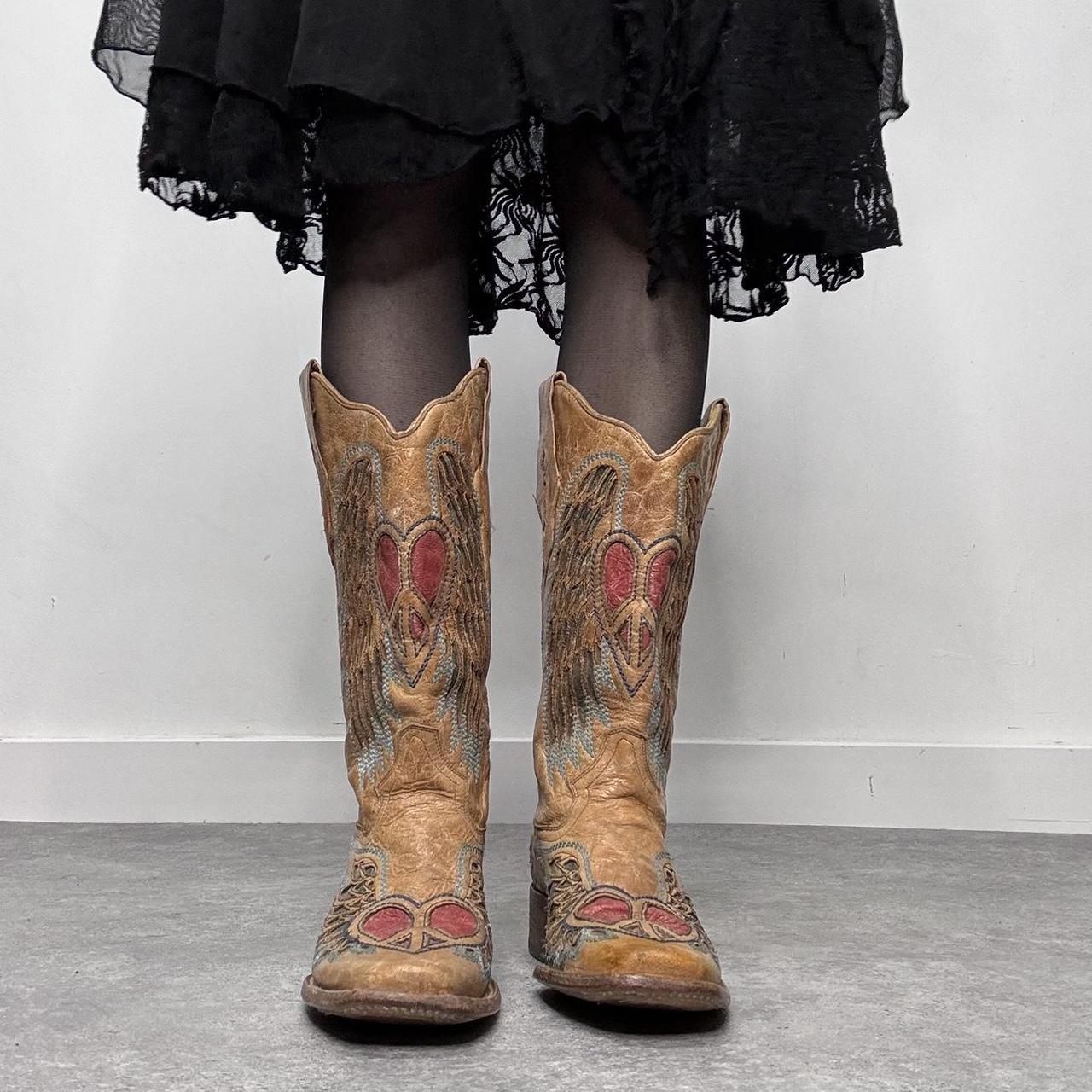 Tan leather cowboy boots