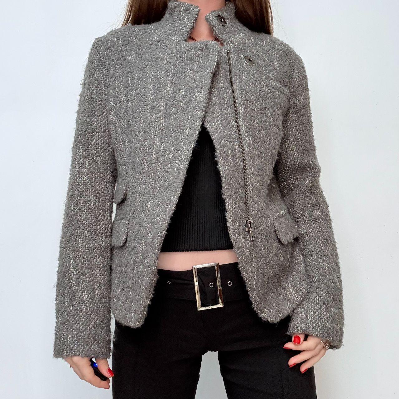 Grey asymmetric preppy work blazer jacket