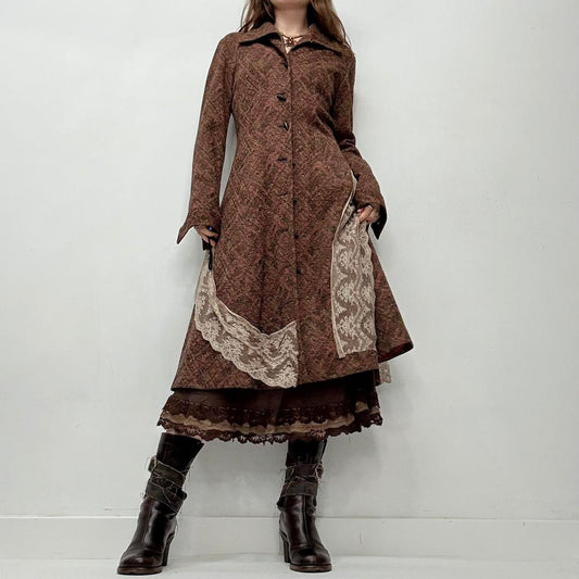Brown lace flared tweed pea coat