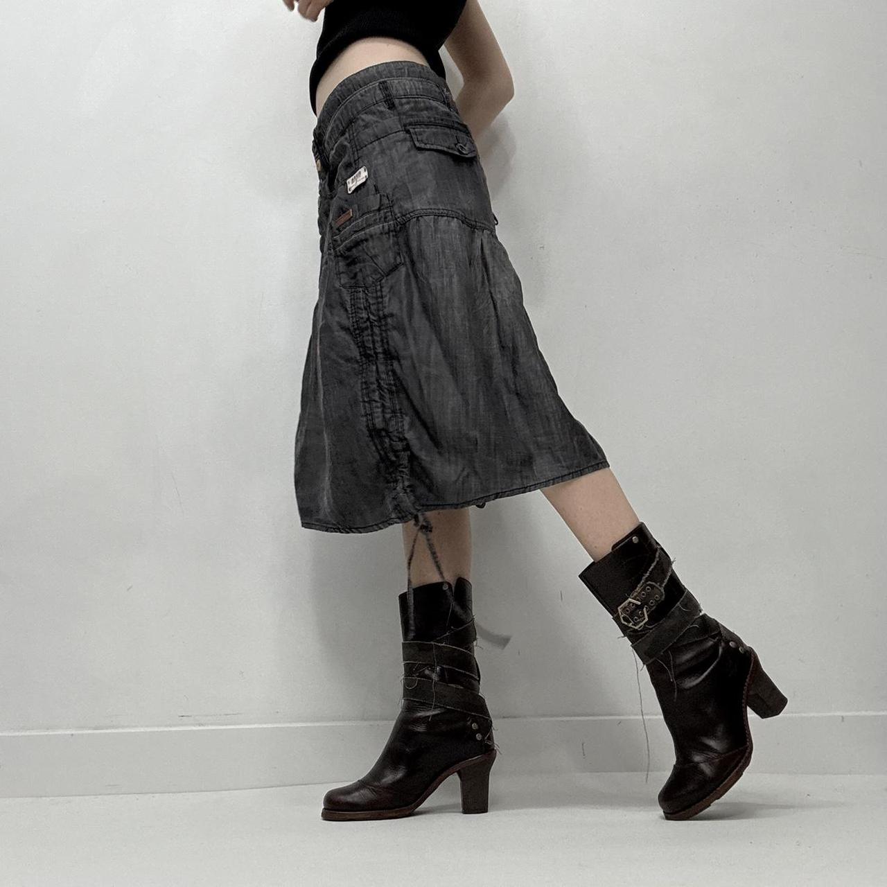 Ditressed denim utility grunge skirt