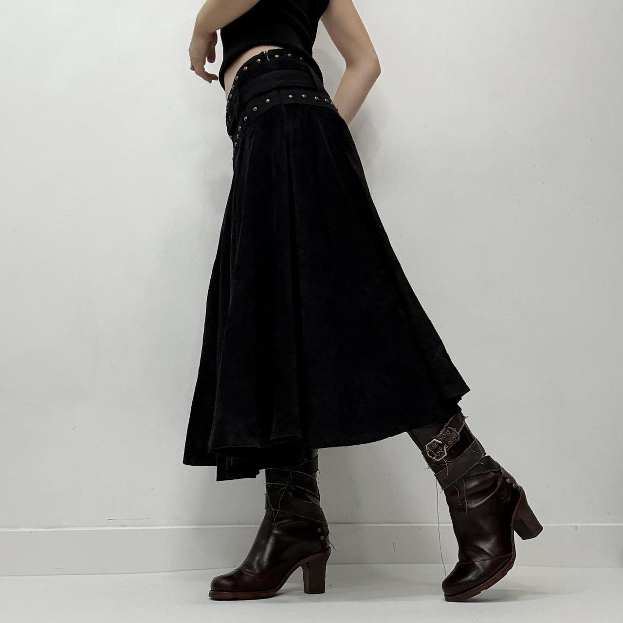 Black studded flared belted skirt