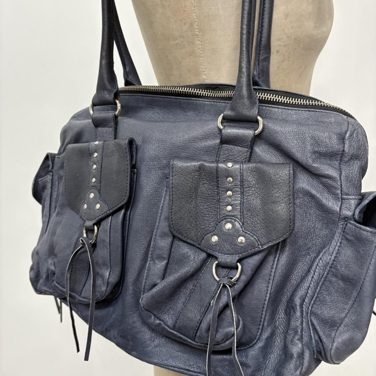 Blue leather studded city bag