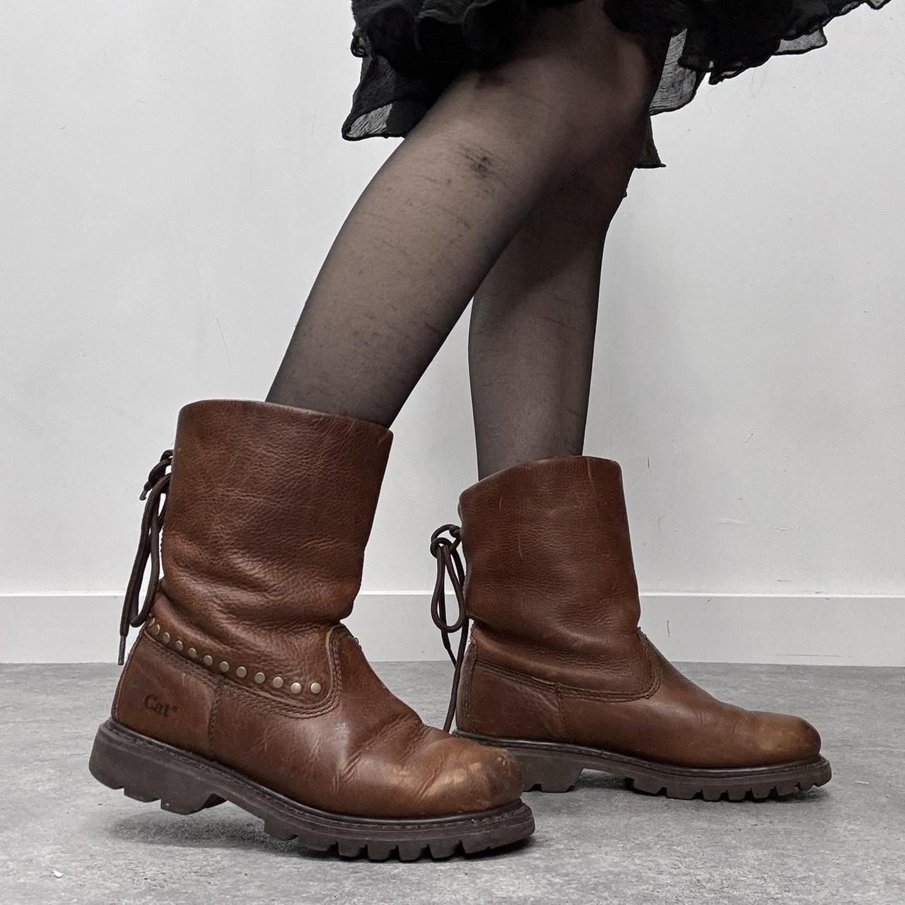Tan leather studded bow boots