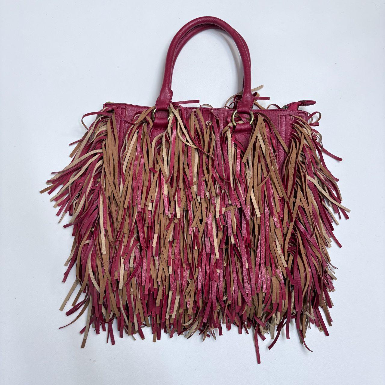 Red leather fringe bag