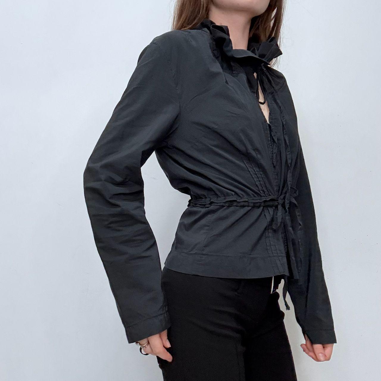 Black tie up gathered flared shirt