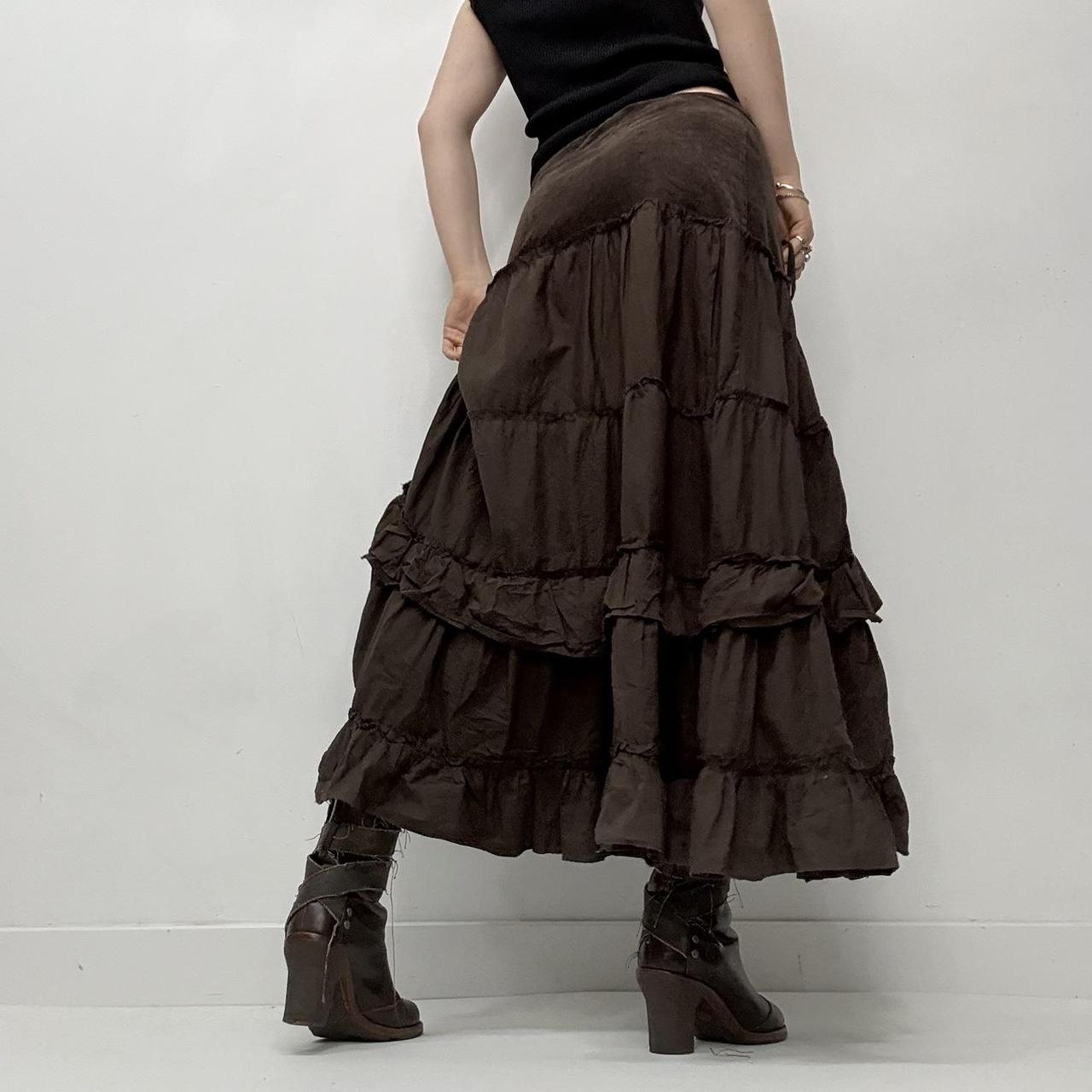 Brown tiered asymmetric maxi skirt