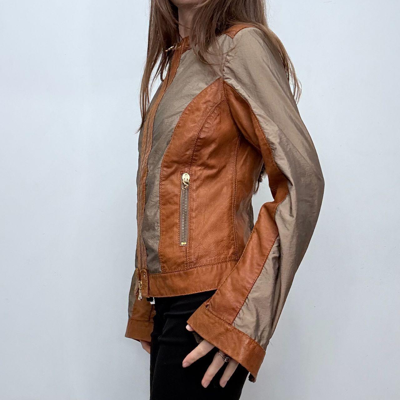 Tan flared leather jacket