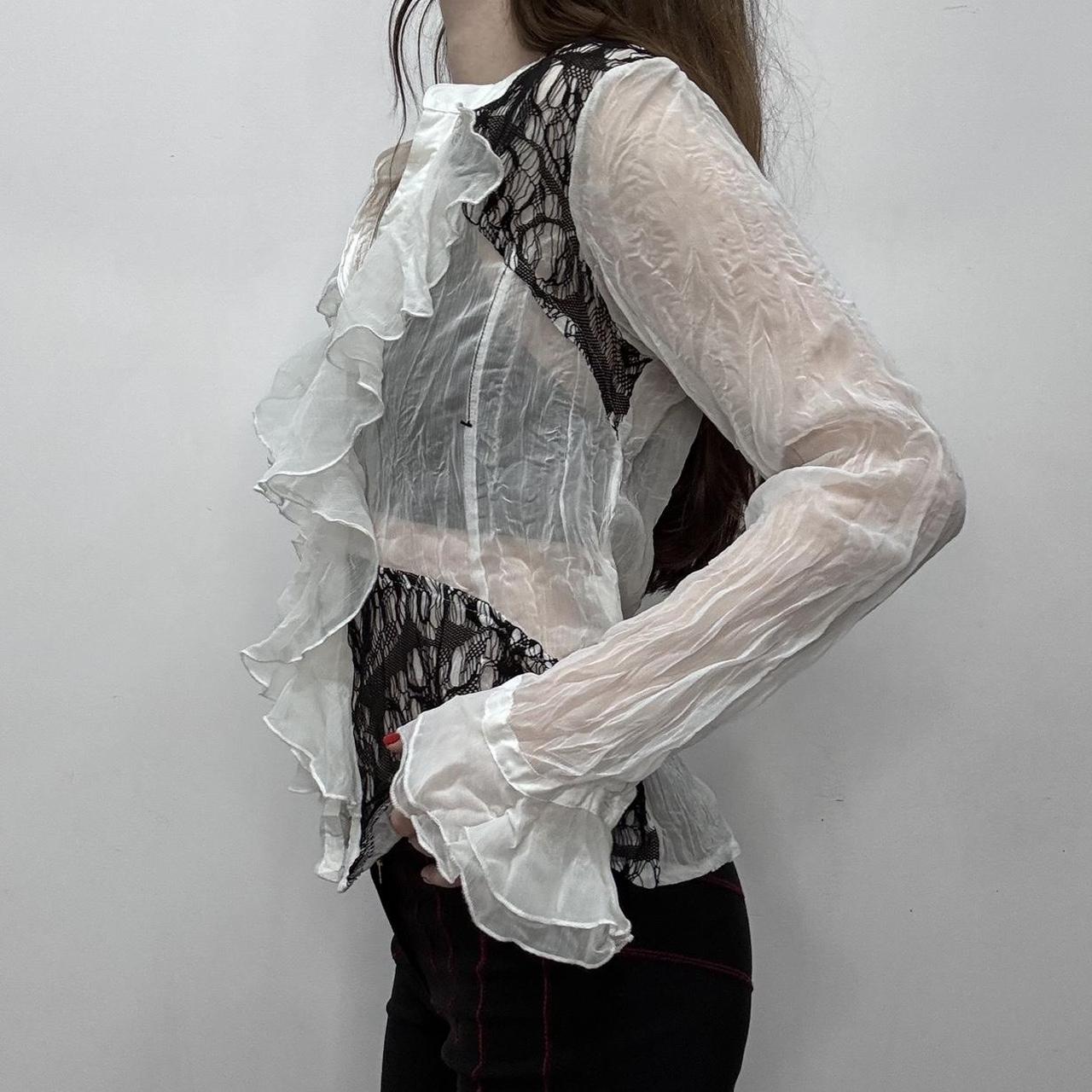 Sheer crinkle ruffle flared shirt