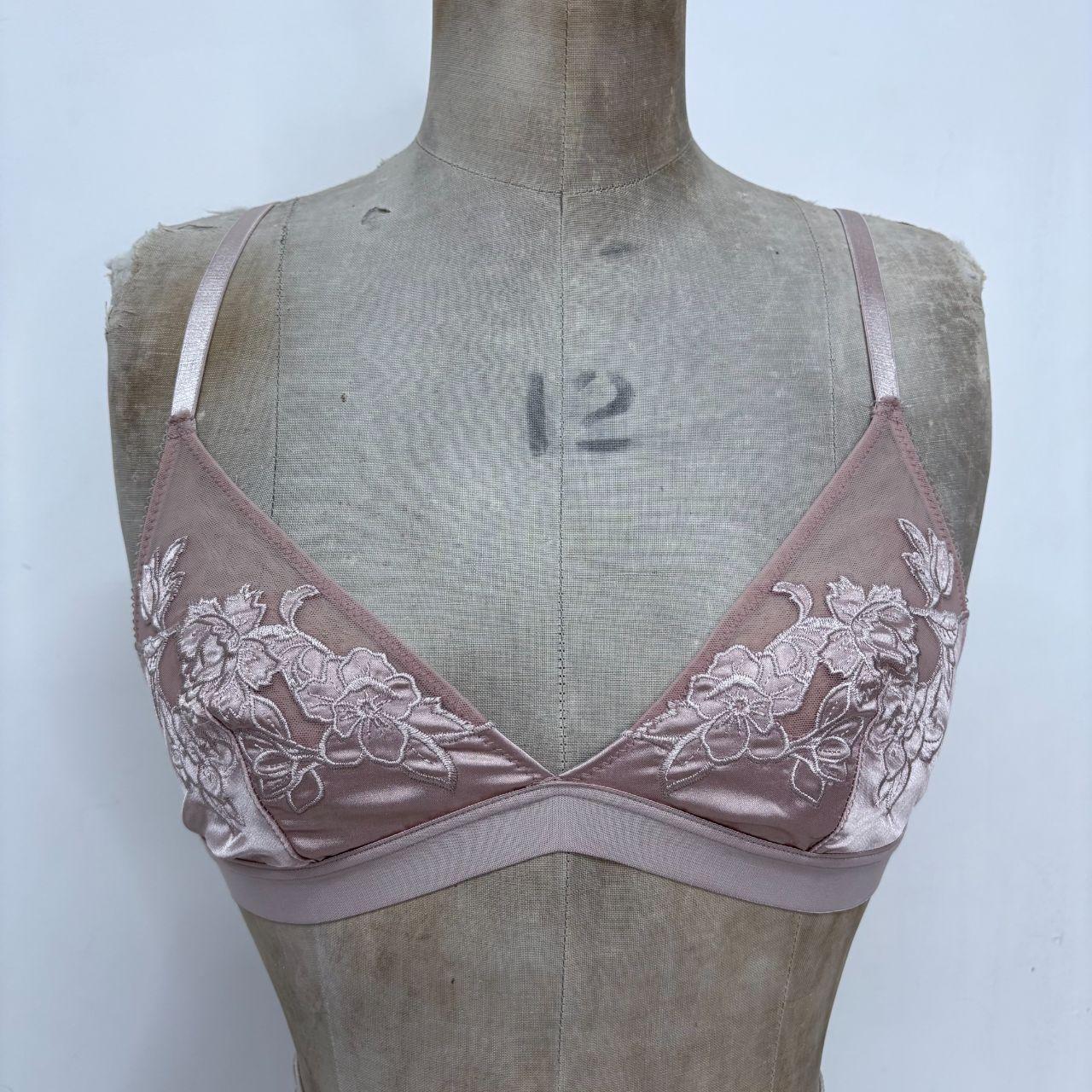 Pink satin floral lace bra