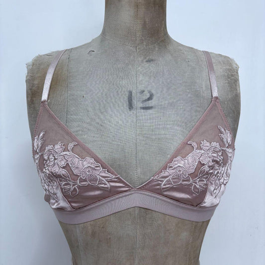 Pink satin floral lace bra