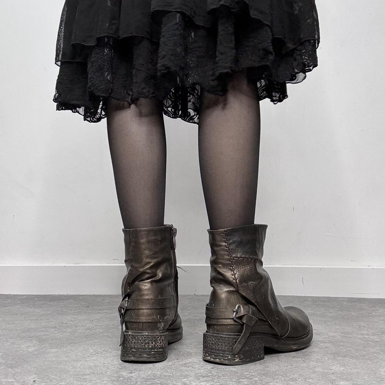 Brown leather distressed biker boots