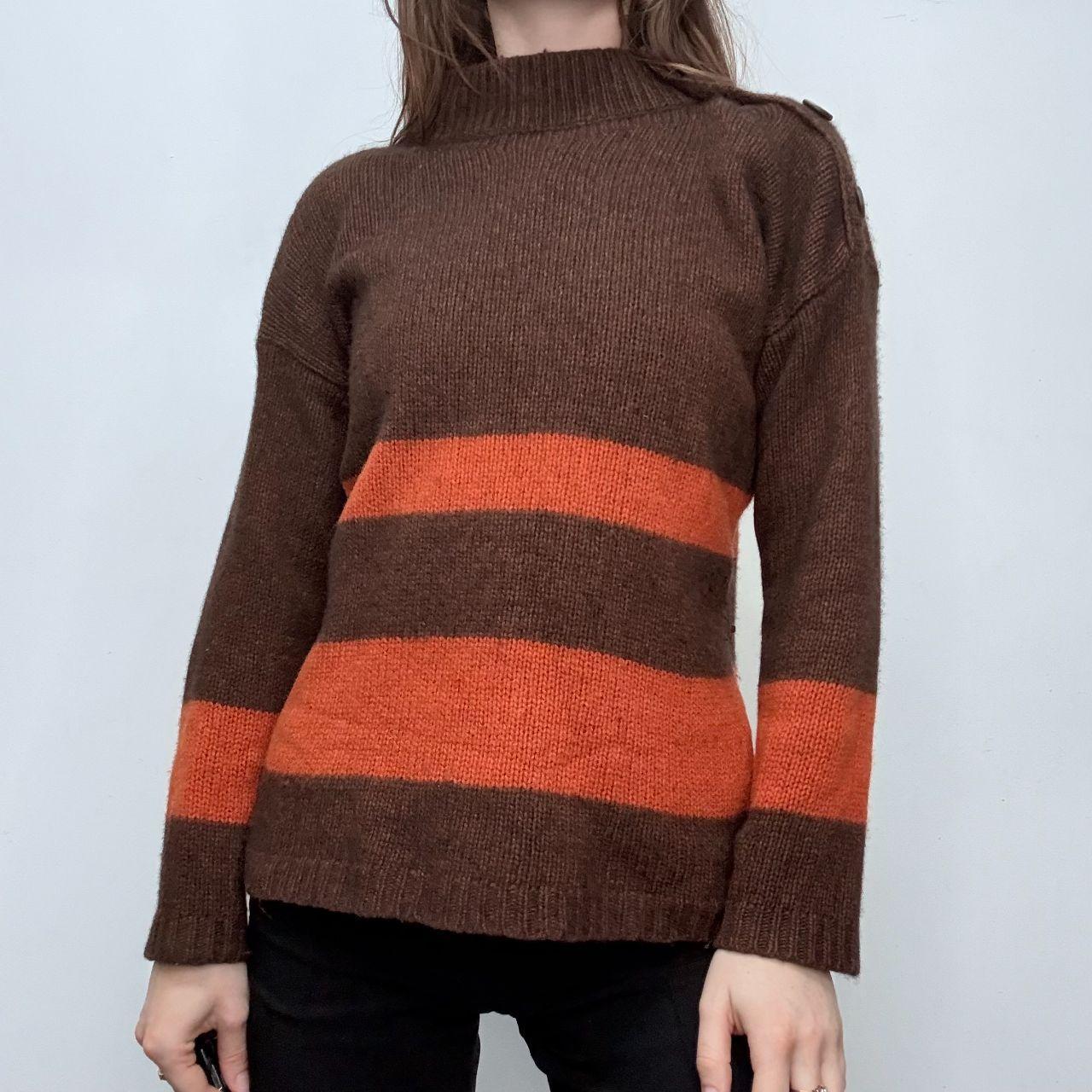 Brown cashmere stripe knit jumper