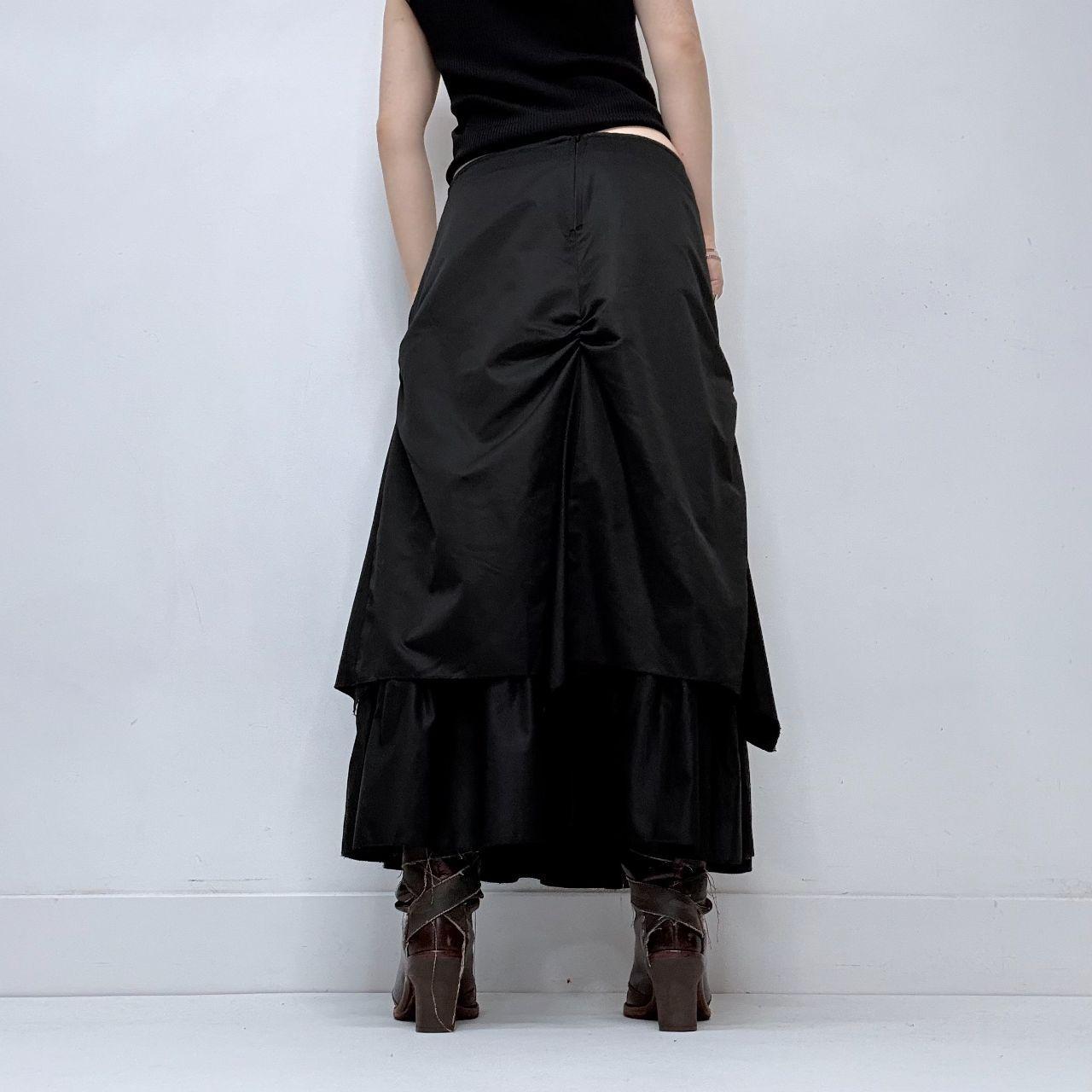 Black gathered pleated maxi skirt