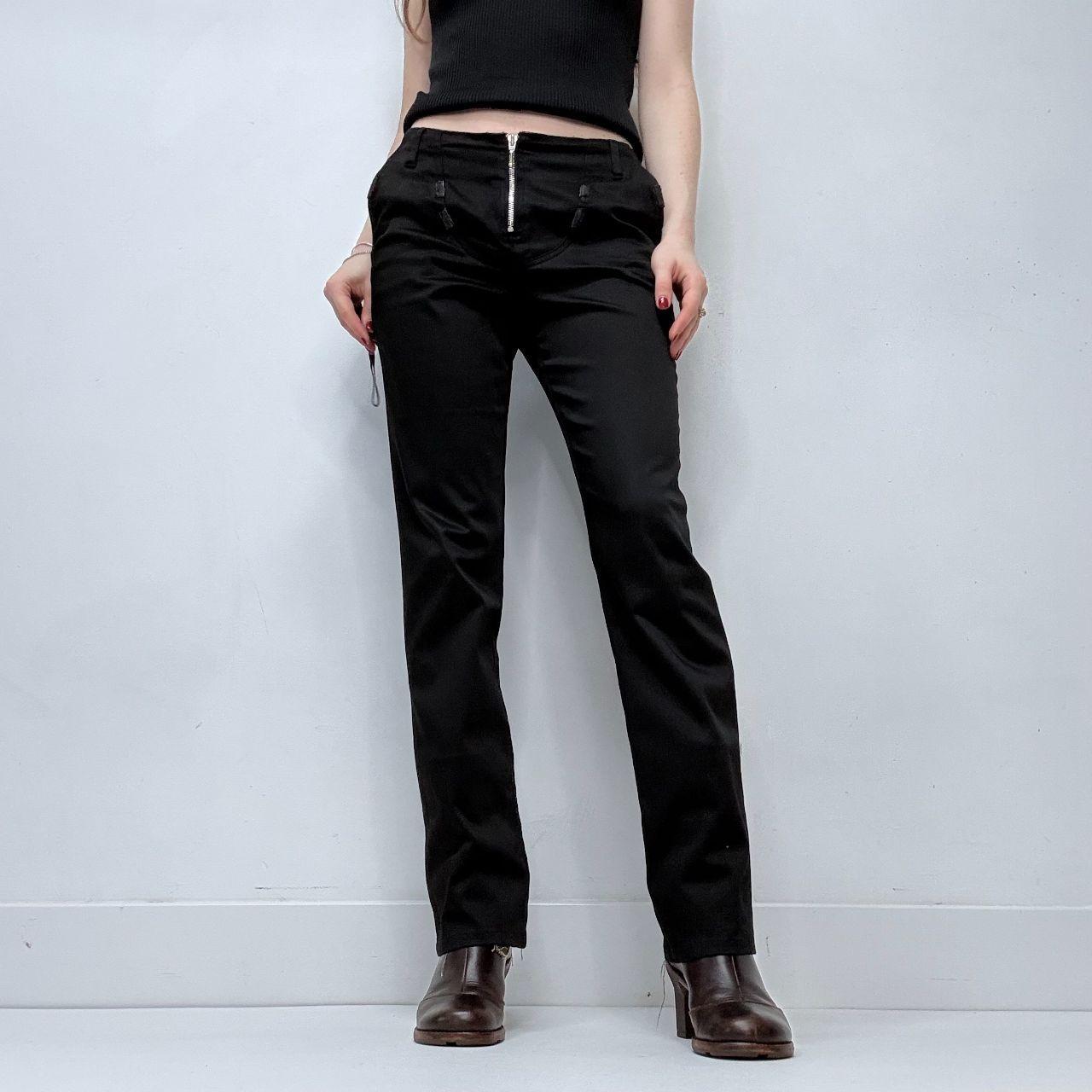 Black zip front straight leg trousers