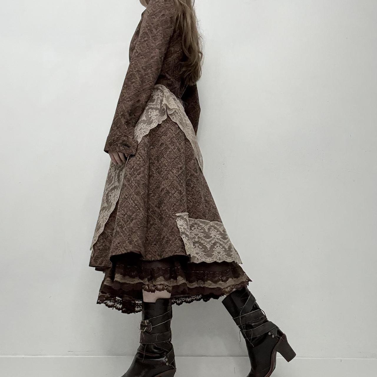 Brown lace flared tweed pea coat
