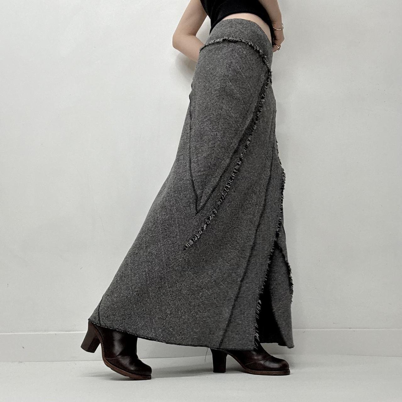 Distressed panelled grey maxi skirt