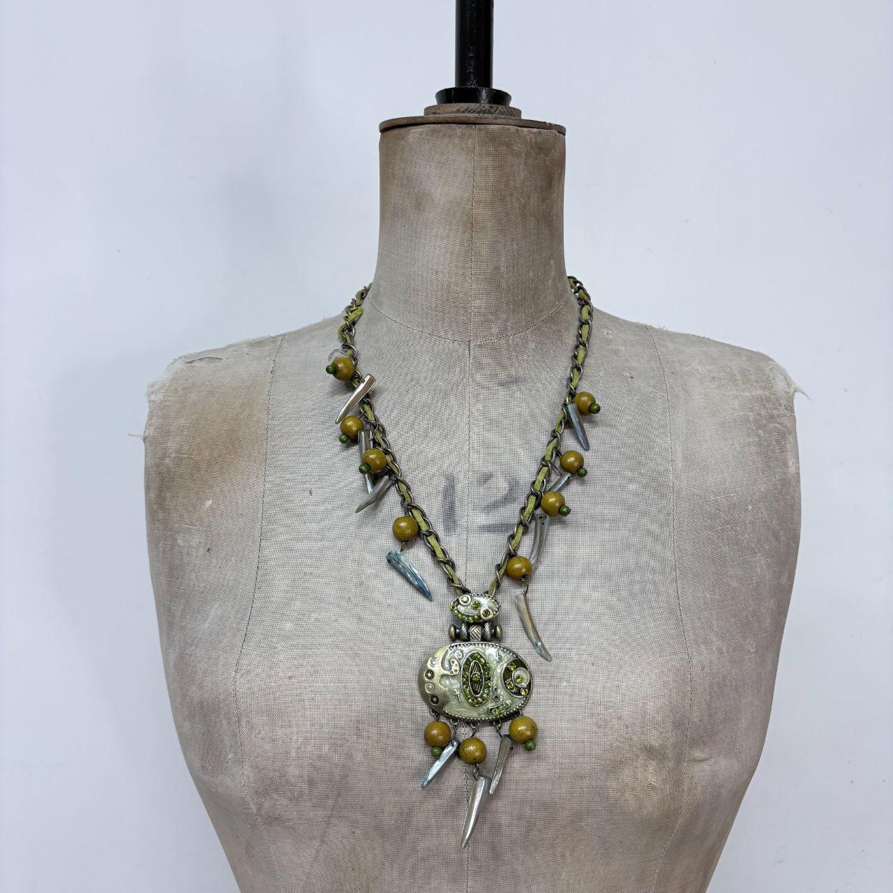 Boho hanging beaded charm necklace