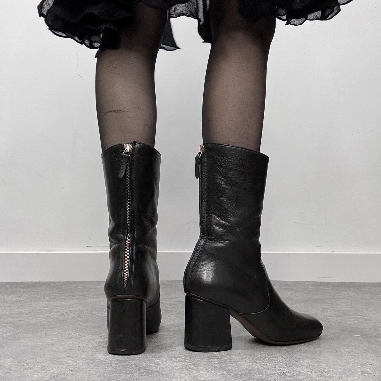 Black leather square heel boots
