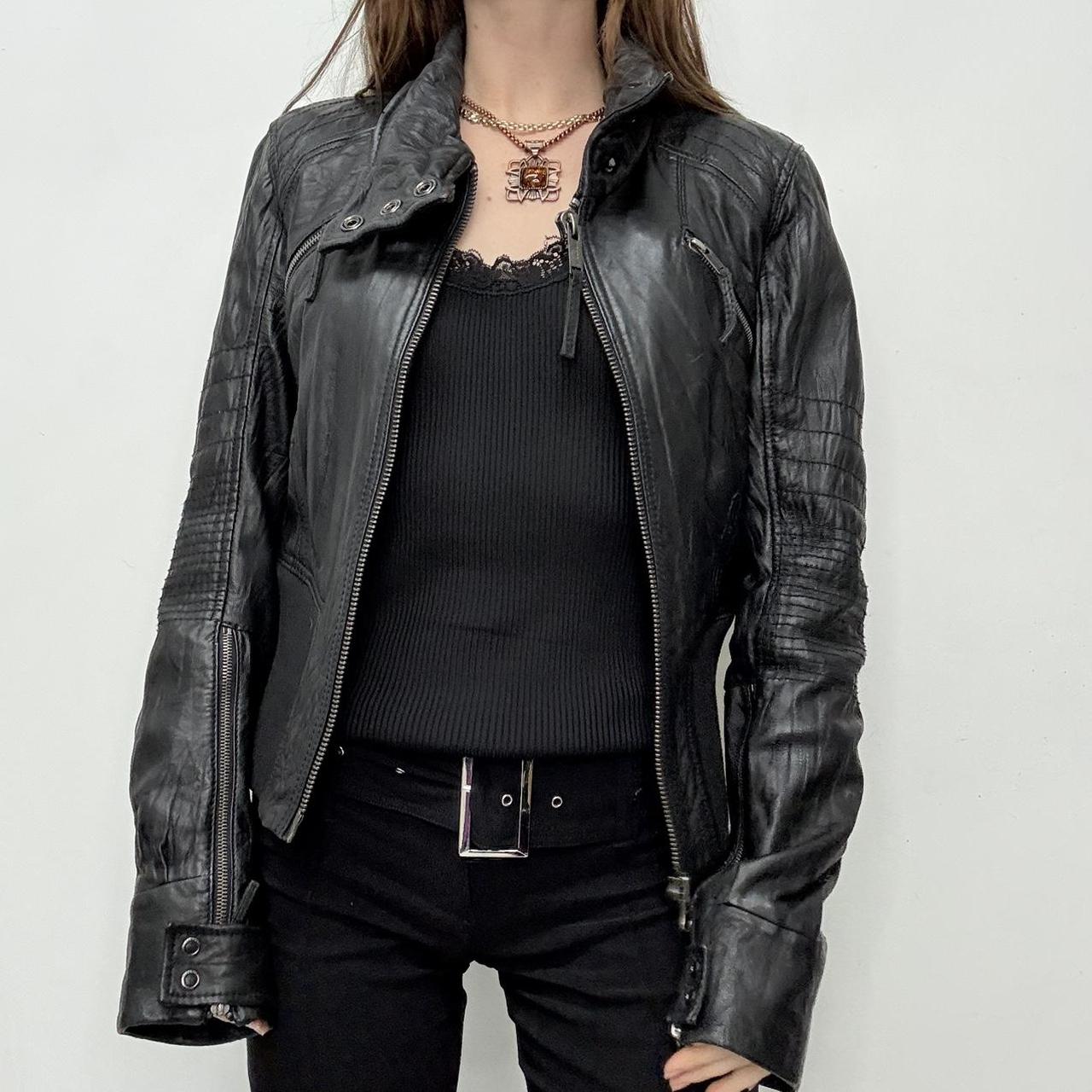 Black leather biker jacket