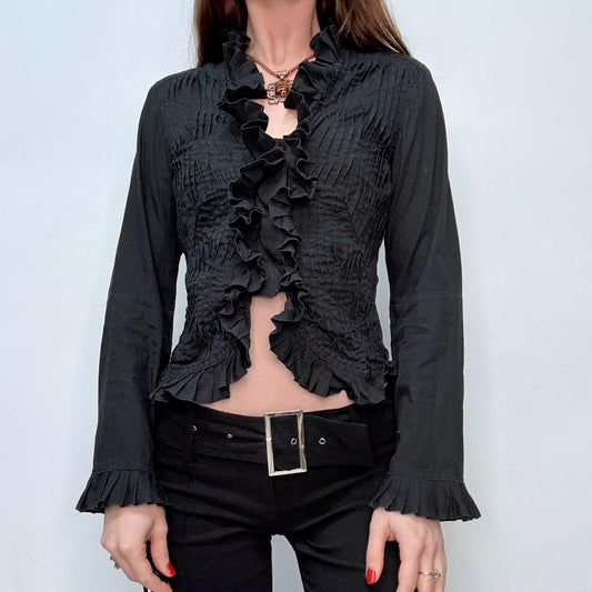 Black ruffle cropped shirt