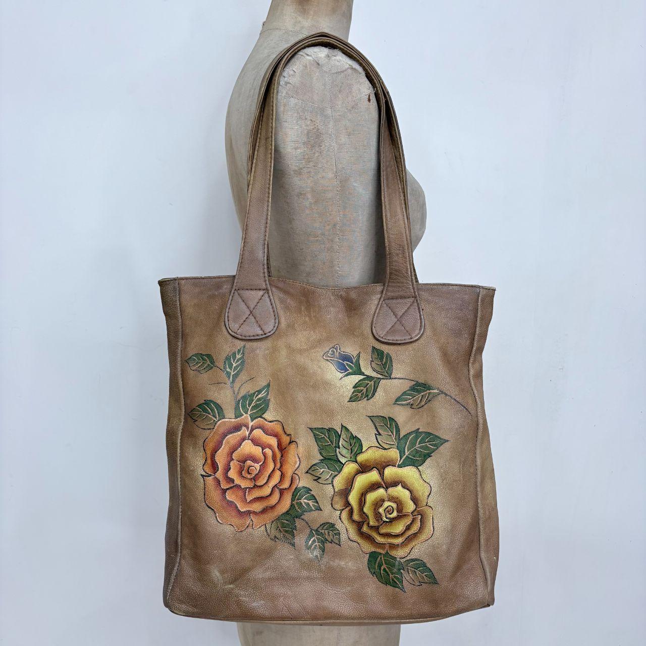 Distressed faux leather floral hand painted bag