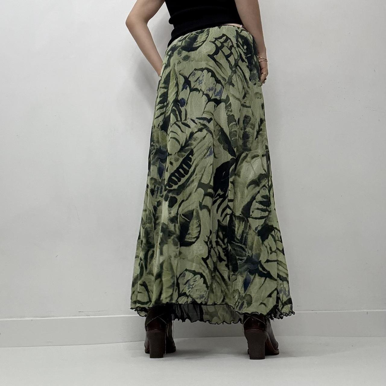 Graphic printed green maxi skirt