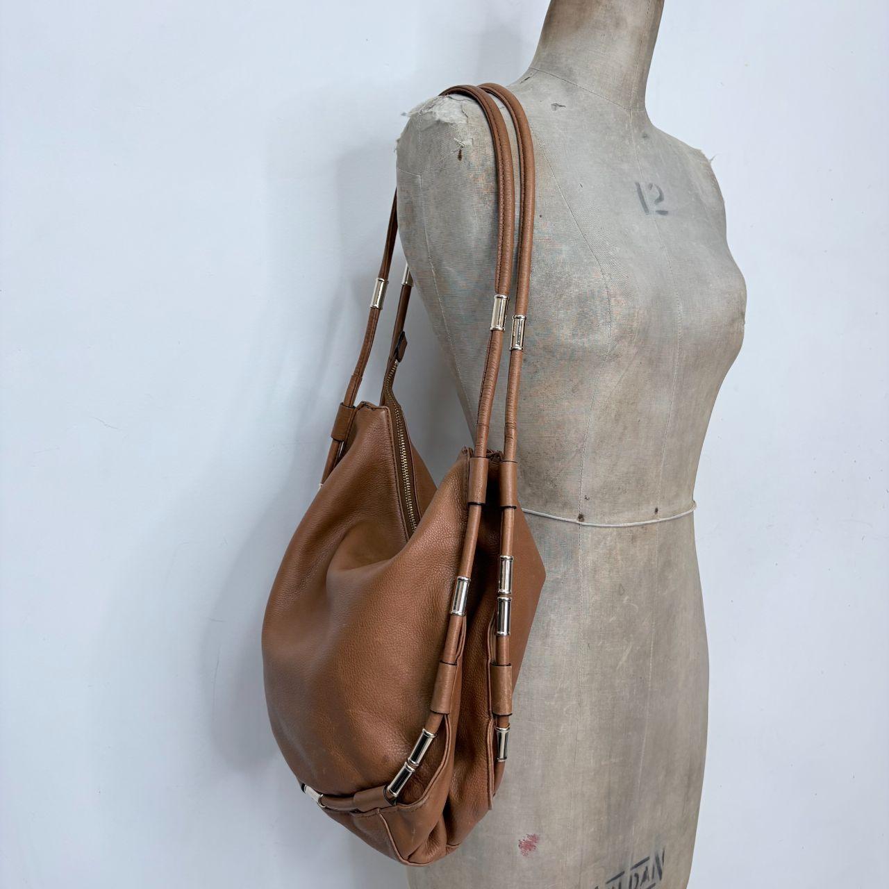 Tan leather slouchy chain bag