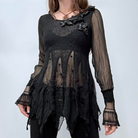 Sheer flared black gothic fairy top