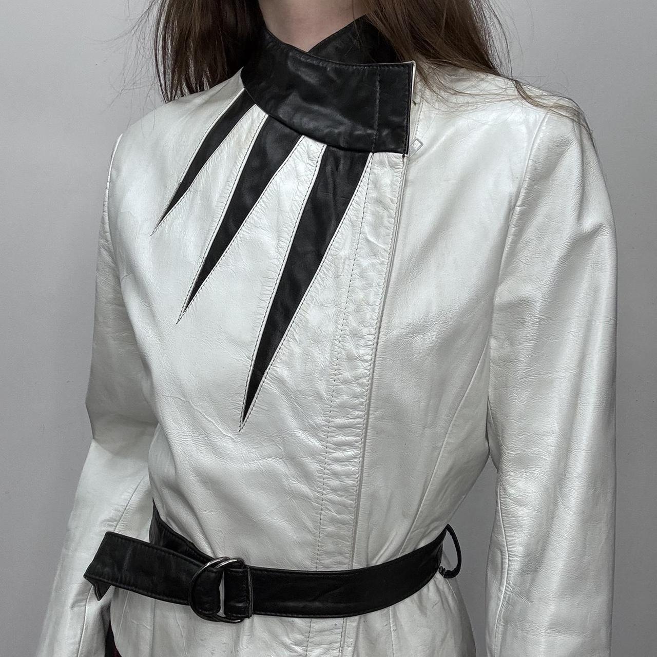White leather vintage asymmetric jacket