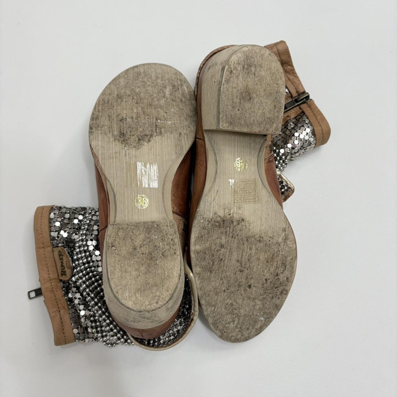 Tan leather chainmail ankle boots
