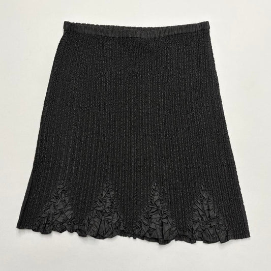 Black crinkle plisse midi skirt