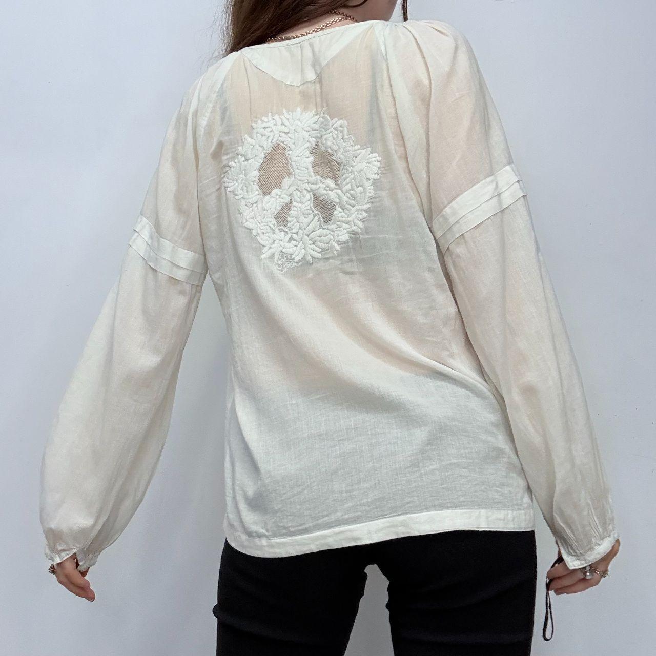 Cream pleated flared boho shirt