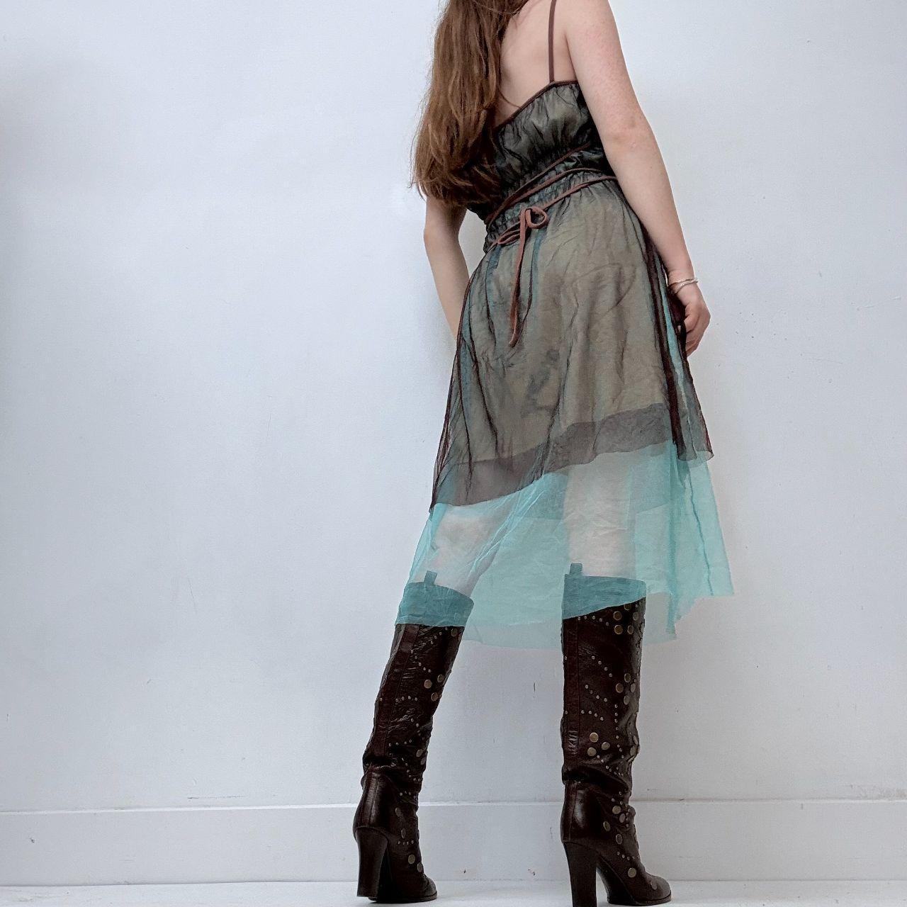 Sheer layered mesh gathered midi dress