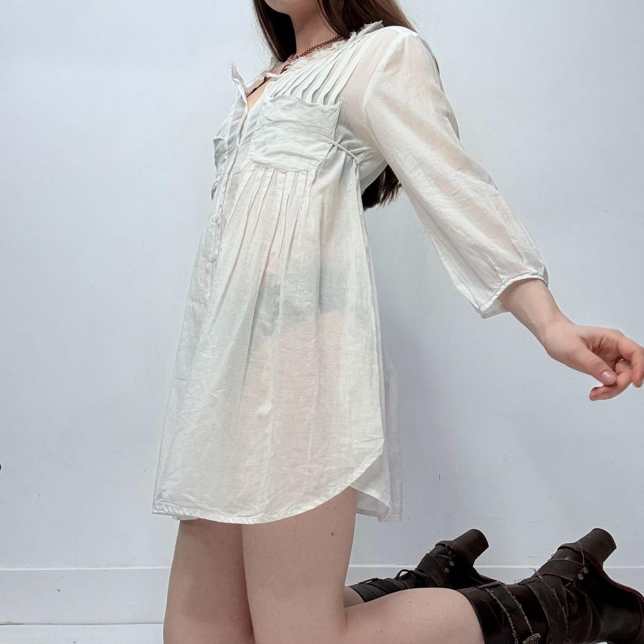 Cream white pleated shirt dress